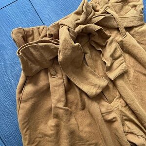 Mustard High-Waisted Paperbag Pants with Bow